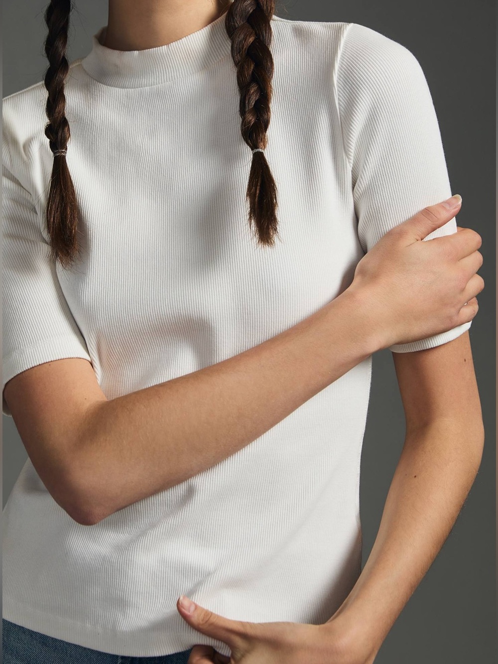 Anthropologie Maeve Mock Neck Top in White